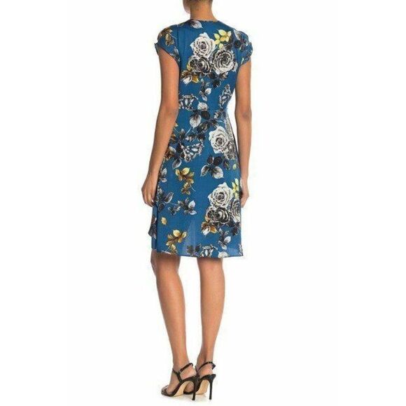 Rachel Roy Dress Women's 6 Teal Blue‎ Floral Surplice V Neck High Low - Picture 4 of 5